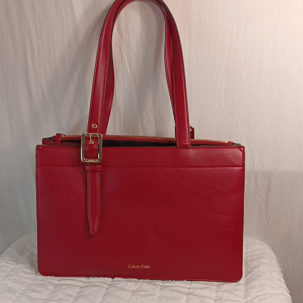 Calvin Klein Red Leather Tote Bag